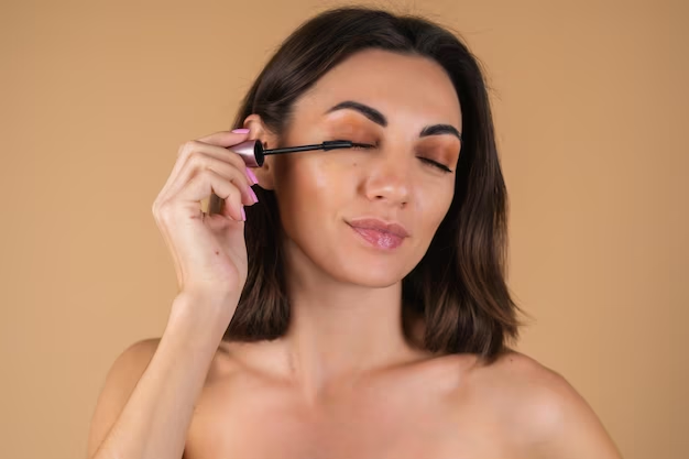 Woman putting on mascara.